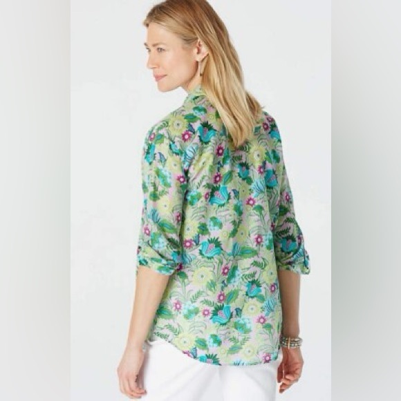 J.Jill Jasmine Whimsical Blooms Floral Cotton Silk Button Down Blouse - Picture 8 of 9